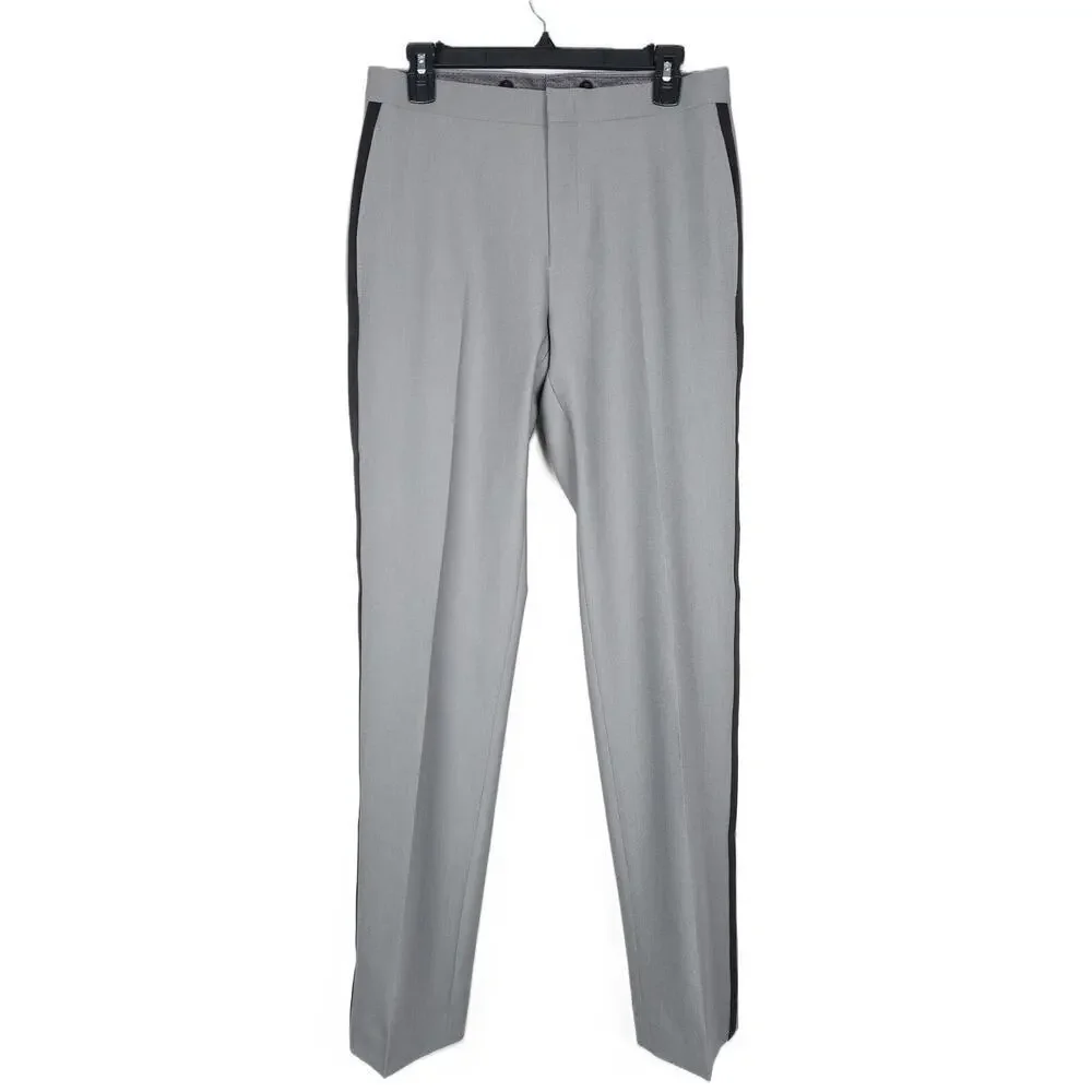 Alfani Mens Slim Fit Tuxedo Dress Pants 30x32 Grey Black Stretch AlfaTech NWOT